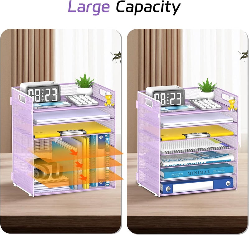 ReePlan 7 Tier Paper Organizer - Mesh Desktop File Holder with Handles for Office School Desk, Black (Purple) - Image 5
